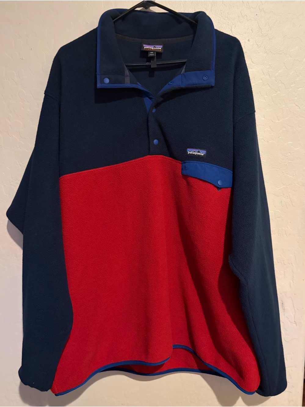 Patagonia Synchilla Snap-T Fleece Pullover Red Blue Colorblock Jacket- Size XXL